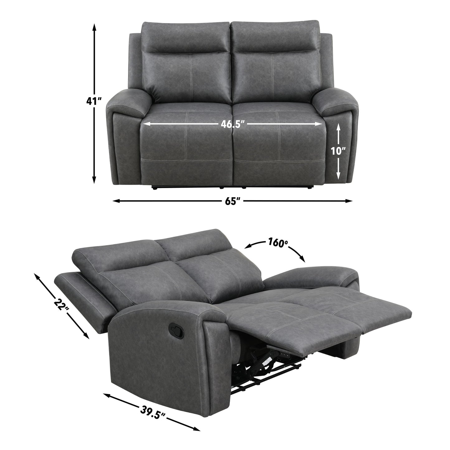 Gaston - Manual Reclining Loveseat - Gray - Hornell Furniture Outlet