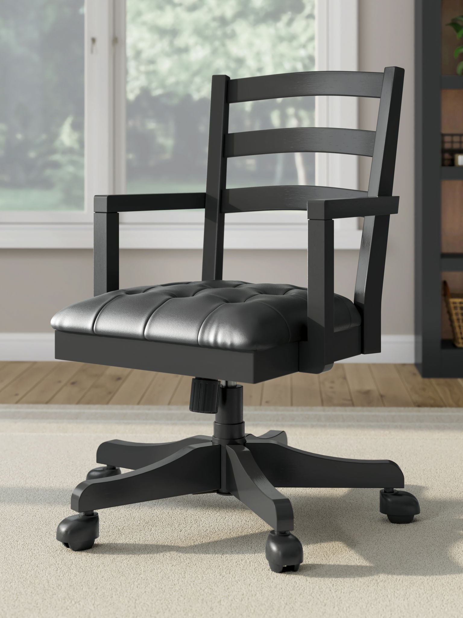 Wildenauer - Brown / Black - 4 Pc. - Home Office Desk And Return, Swivel Desk Chair, Bookcase - Hornell Furniture Outlet