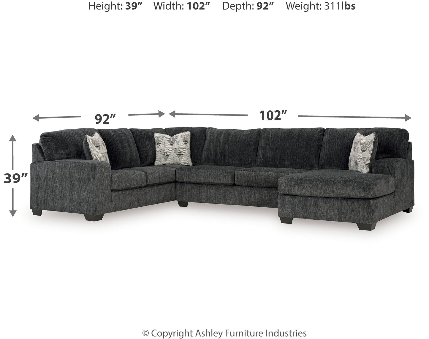 Hollyview - Shadow - 3 - Piece Sectional With Raf Corner Chaise - Hornell Furniture Outlet