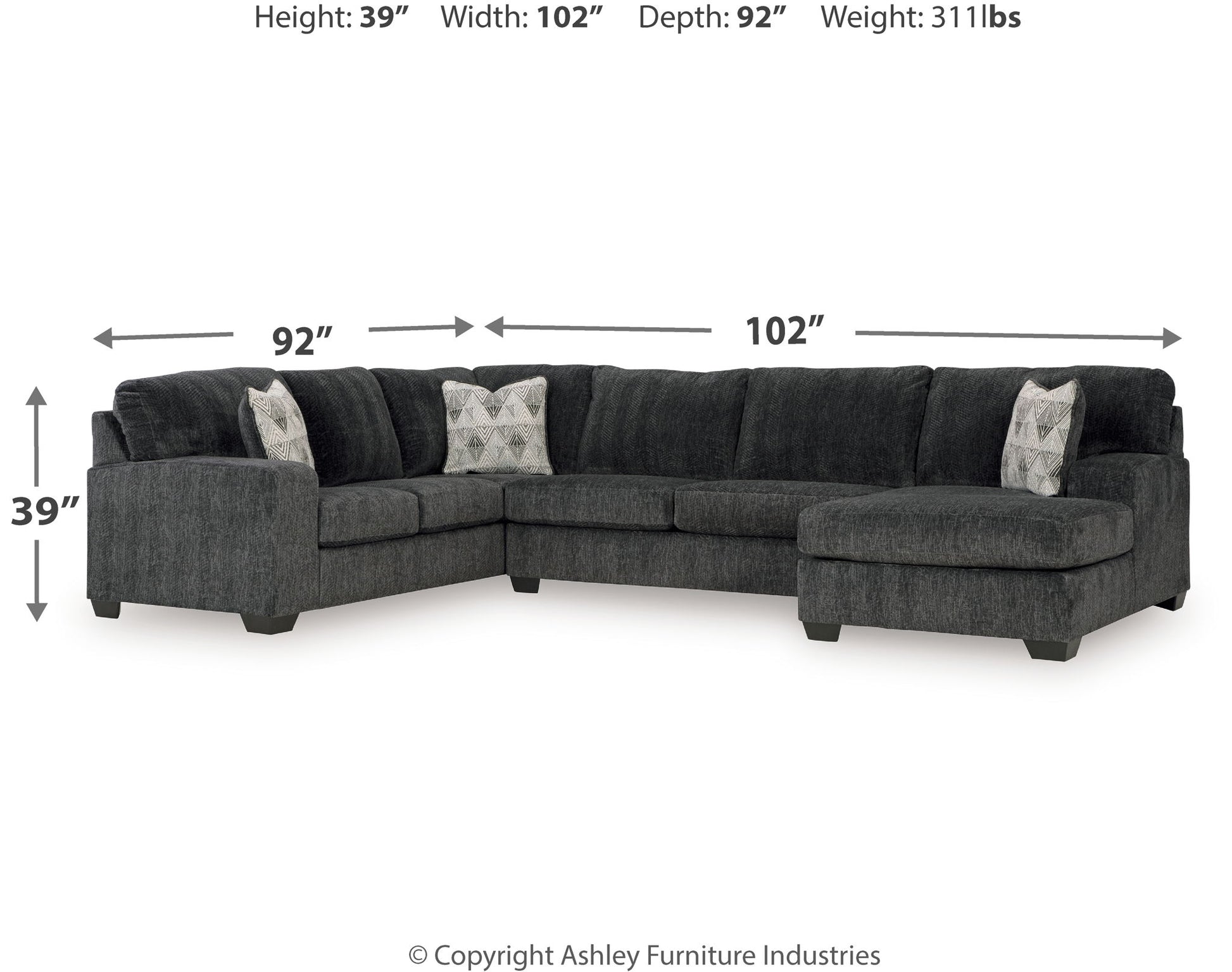 Hollyview - Shadow - 3 - Piece Sectional With Raf Corner Chaise - Hornell Furniture Outlet