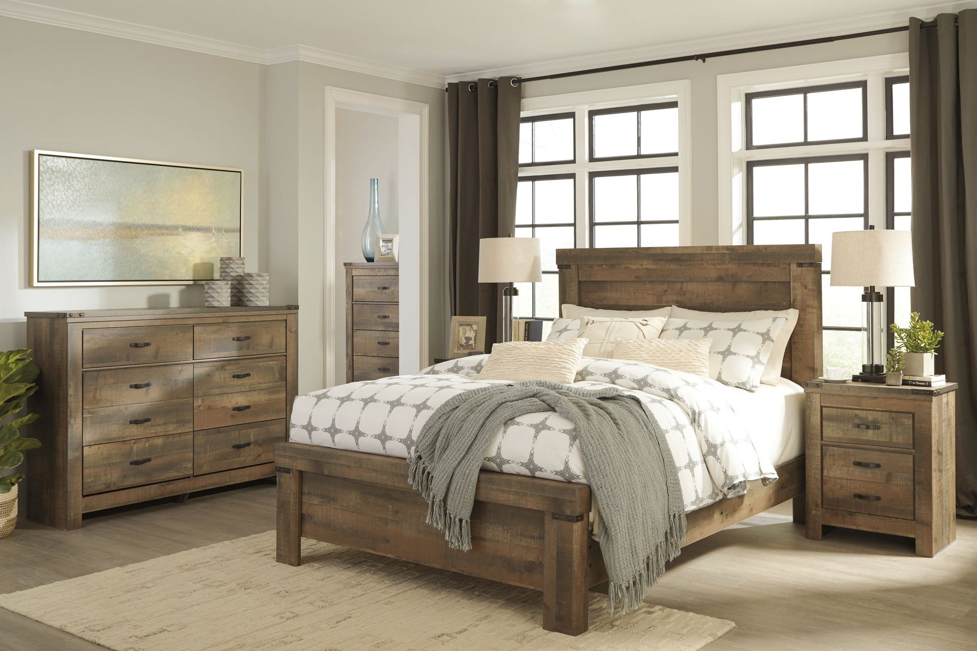 Trinell - Brown Dark - Six Drawer Dresser - 61.34" x 15.98" x 42.99" - Hornell Furniture Outlet