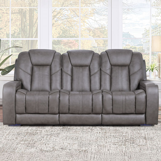 Daniel - Triple Power Leather Theater Sofa - Gray - Hornell Furniture Outlet