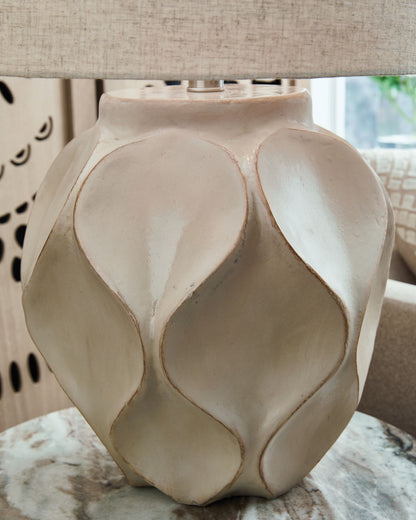 Edselham - Distressed Cream - Paper Table Lamp - Hornell Furniture Outlet