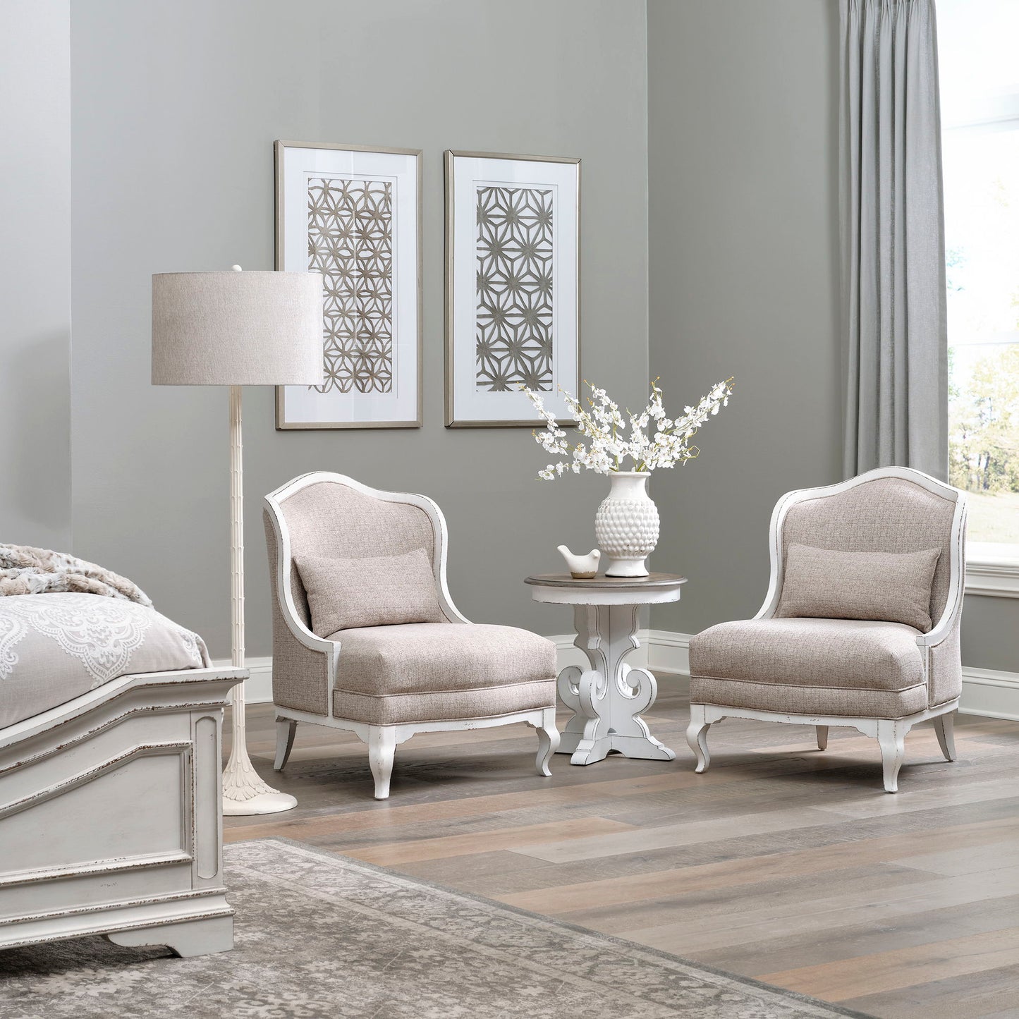 Magnolia Manor - Upholstered Accent Chair - Antique White & Weathered Bark - Hornell Furniture Outlet