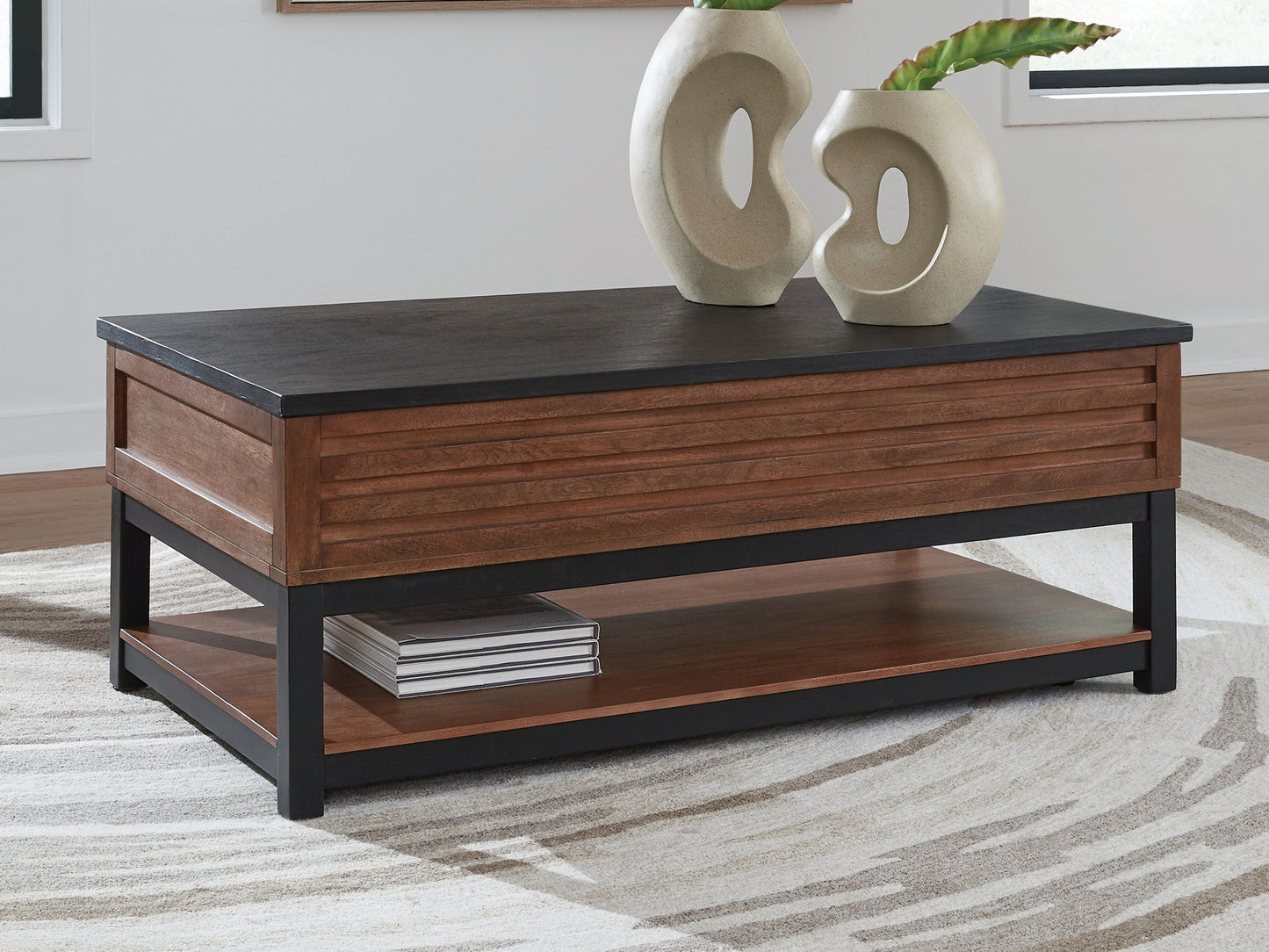Kallari - Warm Brown / Black - Lift Top Cocktail Table - Hornell Furniture Outlet
