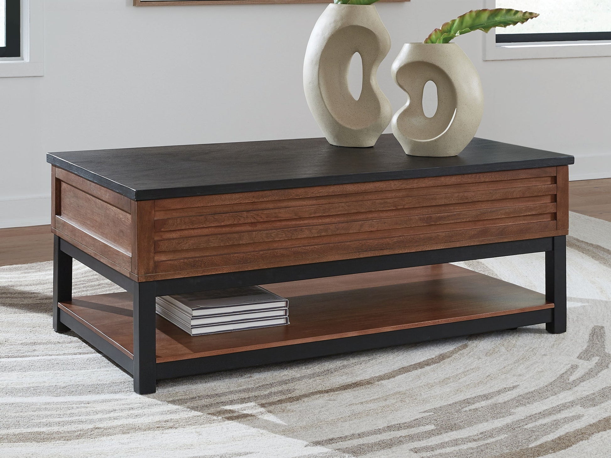 Kallari - Warm Brown / Black - Lift Top Cocktail Table - Hornell Furniture Outlet