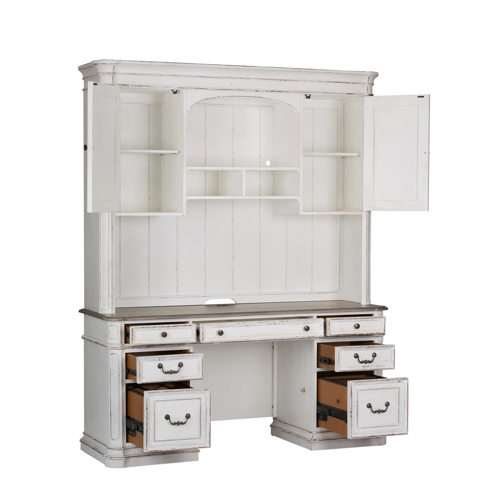 Magnolia Manor - 5 Piece Home Office Set (Complete Desk) - White - Hornell Furniture Outlet