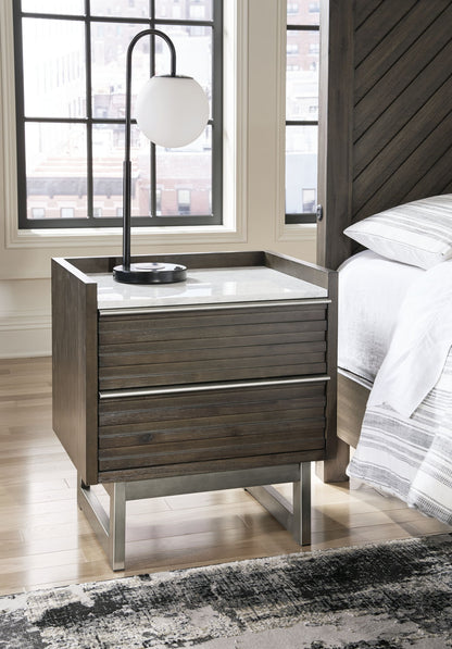 Arkenton - Grayish Brown / White - Two Drawer Night Stand - Hornell Furniture Outlet