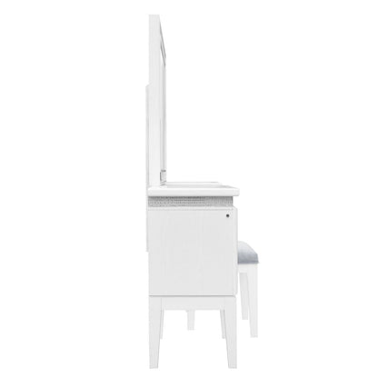 Reflections - 3 Piece Vanity Set - Pearl White & Rhinestone - Hornell Furniture Outlet