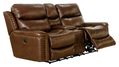 Ceretti - Power Reclining Console Loveseat - Brown Top Grain Italian Leather Match - Hornell Furniture Outlet