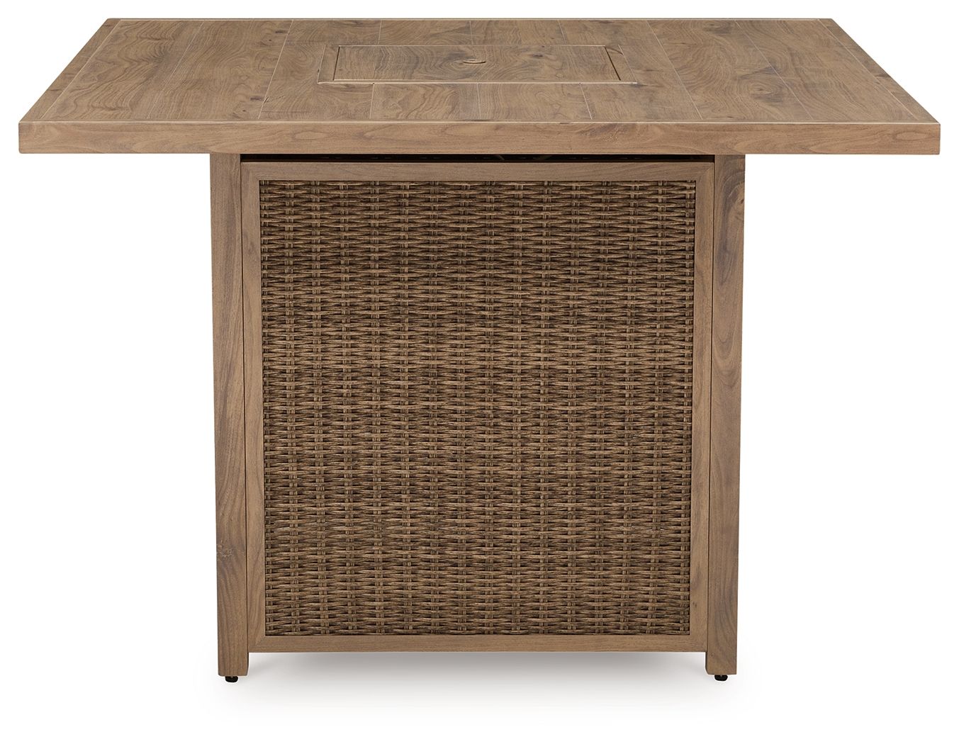 Walton Bridge - 5 Pc. - Square Bar Table W/Fire Pit, 4 Barstools - Driftwood - Hornell Furniture Outlet