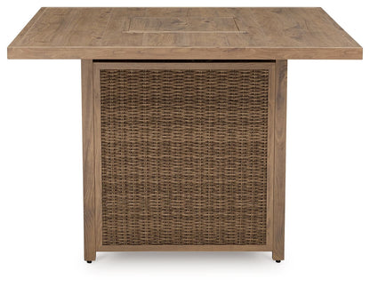 Walton Bridge - 5 Pc. - Square Bar Table W/Fire Pit, 4 Barstools - Driftwood - Hornell Furniture Outlet