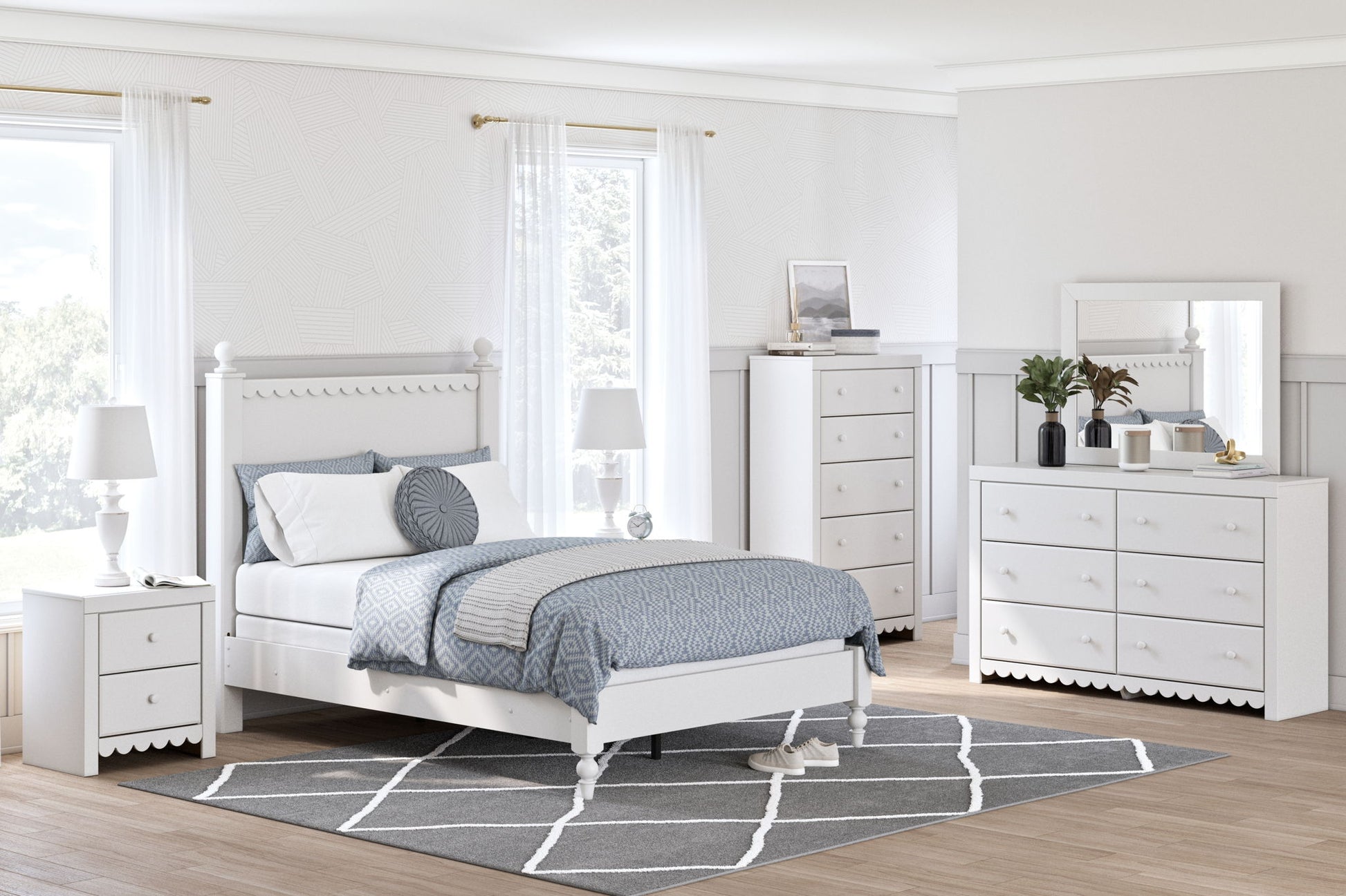 Mollviney - White - Two Drawer Night Stand - Hornell Furniture Outlet