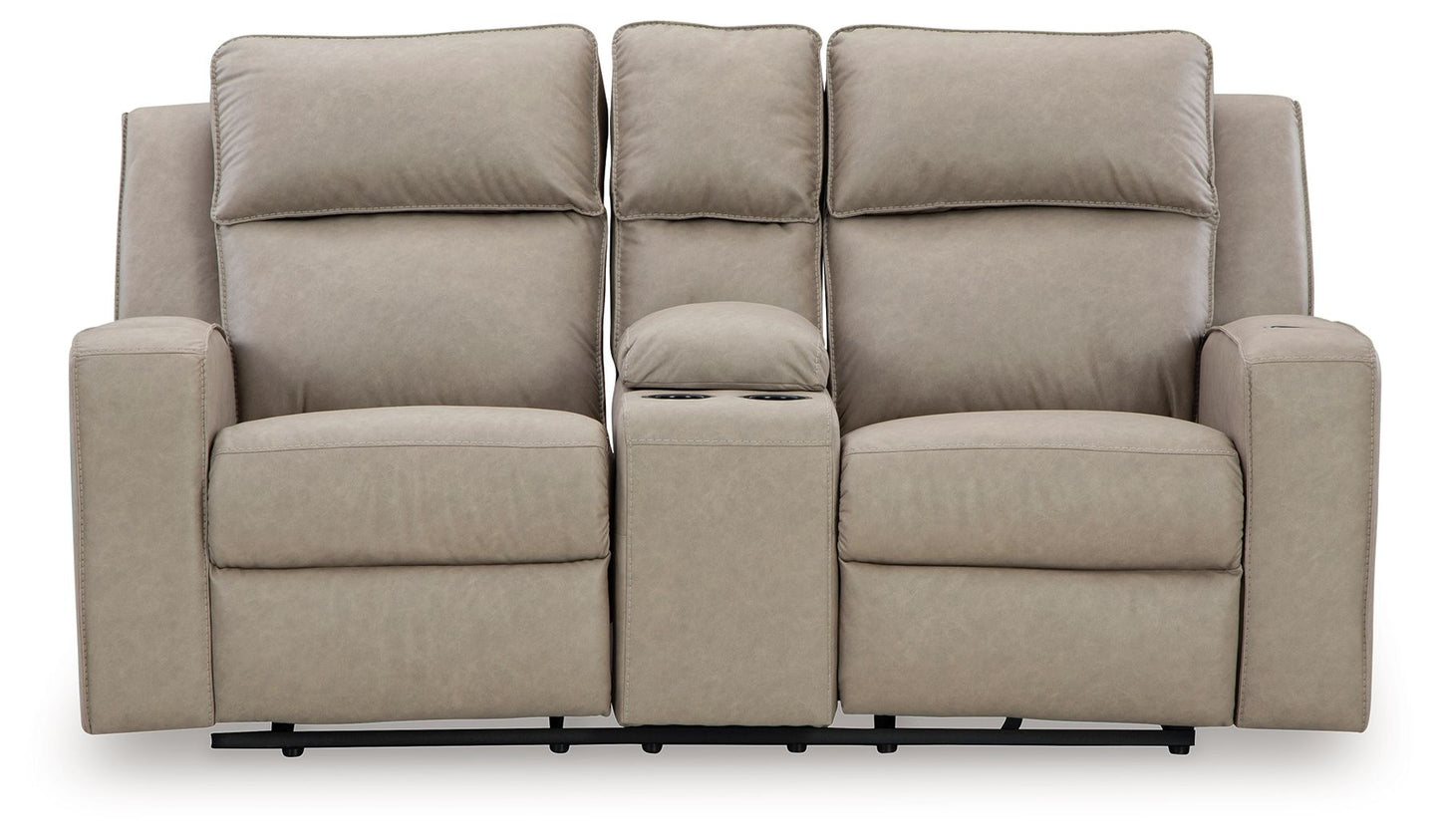 Lavenhorne - Pebble - Dbl Rec Loveseat W/Console - Hornell Furniture Outlet