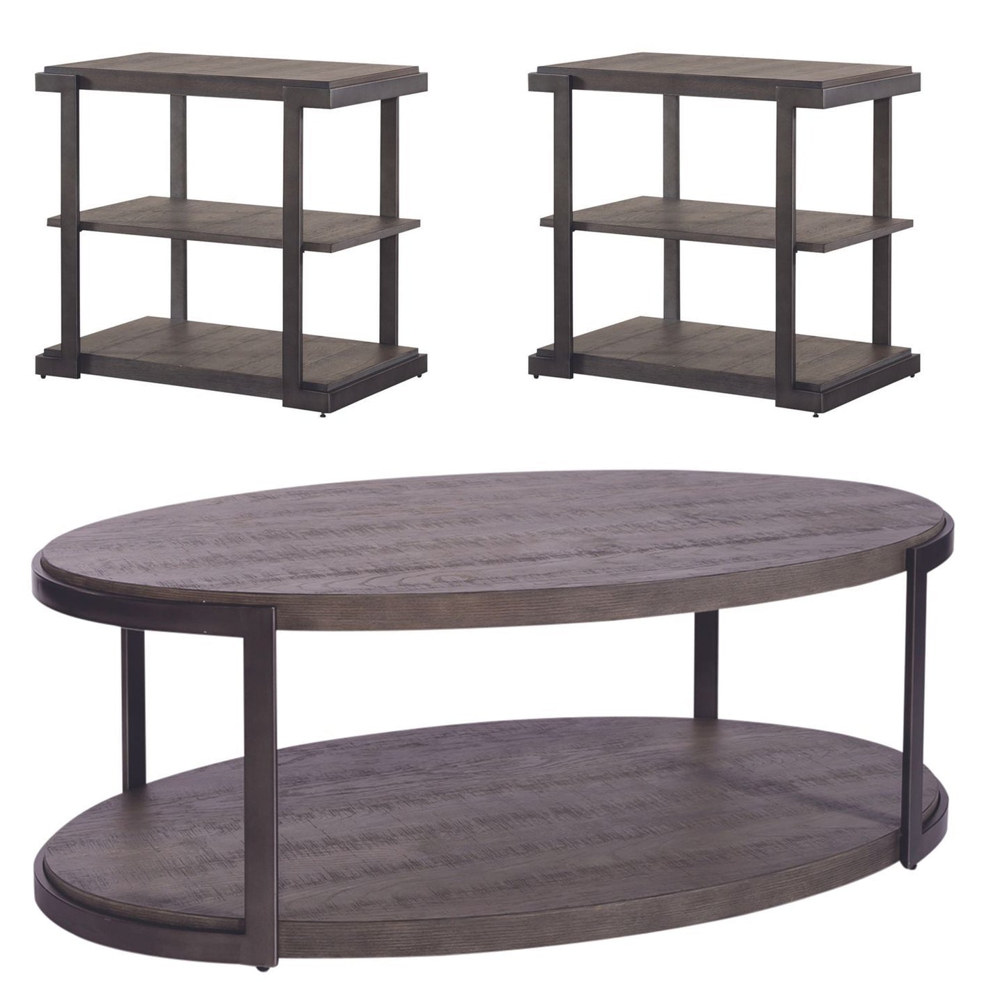 Modern View - 3 Piece Table Set (1 Oval Cocktail Table 2 End Tables) - Dark Gray - Hornell Furniture Outlet