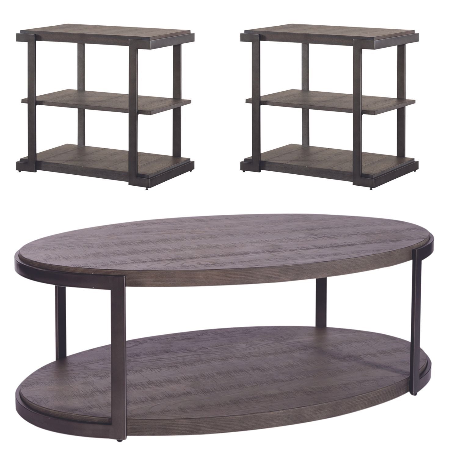 Modern View - 3 Piece Table Set (1 Oval Cocktail Table 2 End Tables) - Dark Gray - Hornell Furniture Outlet