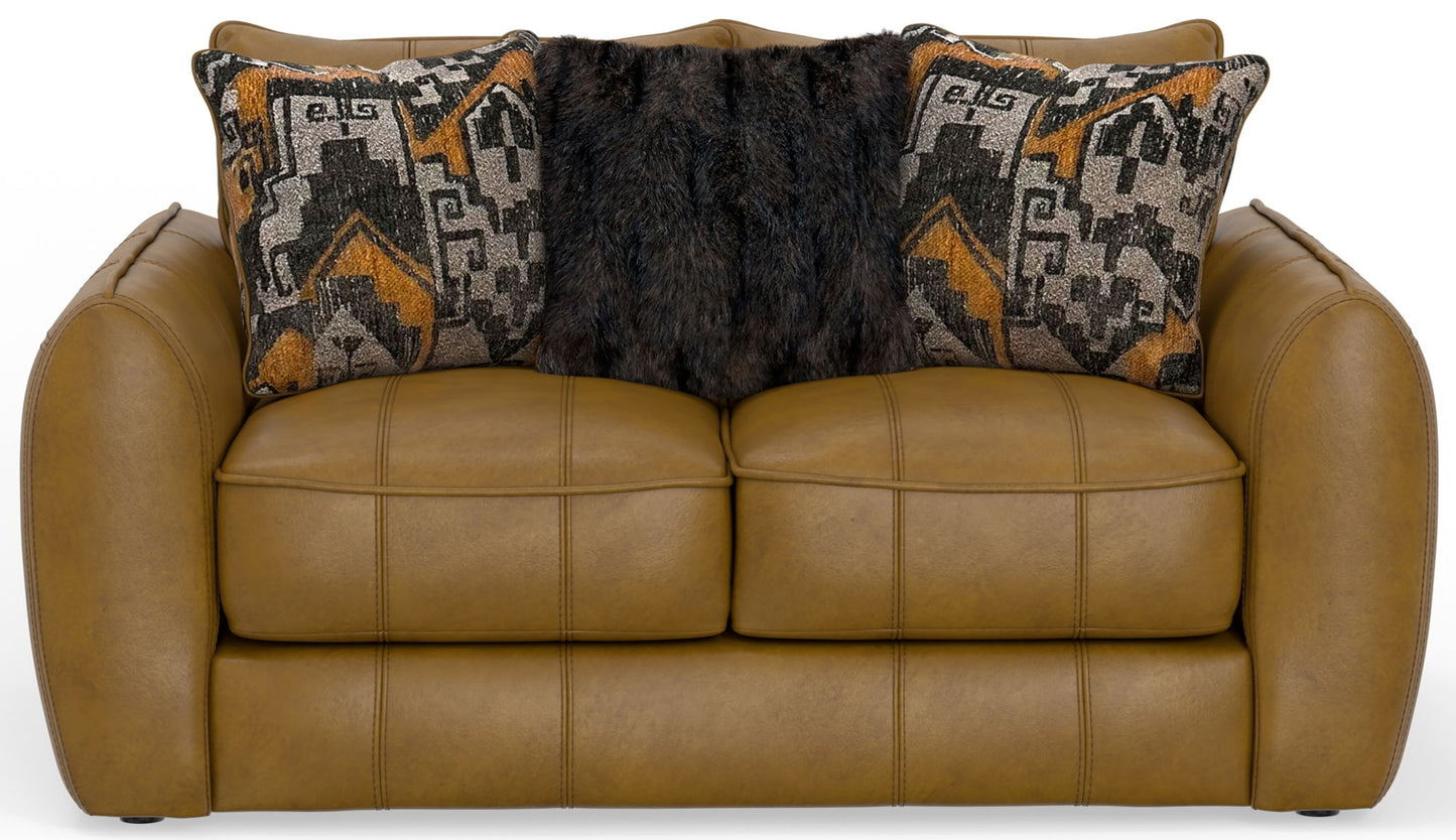 Corvara - Top Grain Italian Leather Match Loveseat - Caramel - Hornell Furniture Outlet