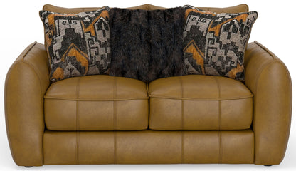 Corvara - Top Grain Italian Leather Match Loveseat - Caramel - Hornell Furniture Outlet