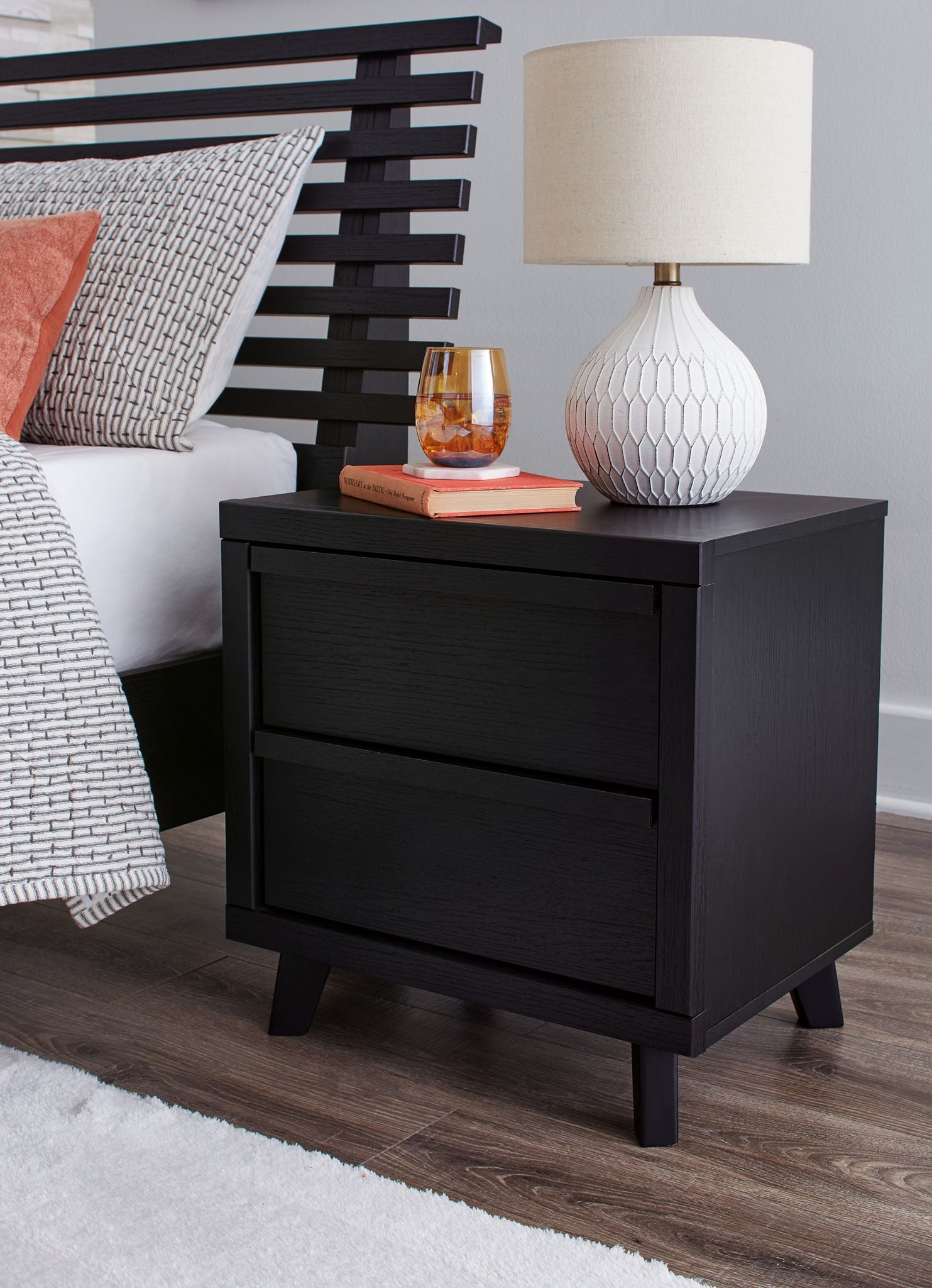 Danziar - Black - Two Drawer Night Stand - Hornell Furniture Outlet