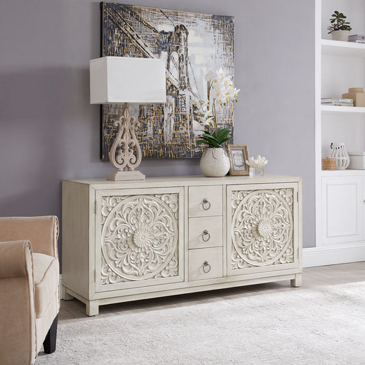 Sundance - 2 Door 3 Drawer Wood Accent Cabinet - White - Hornell Furniture Outlet