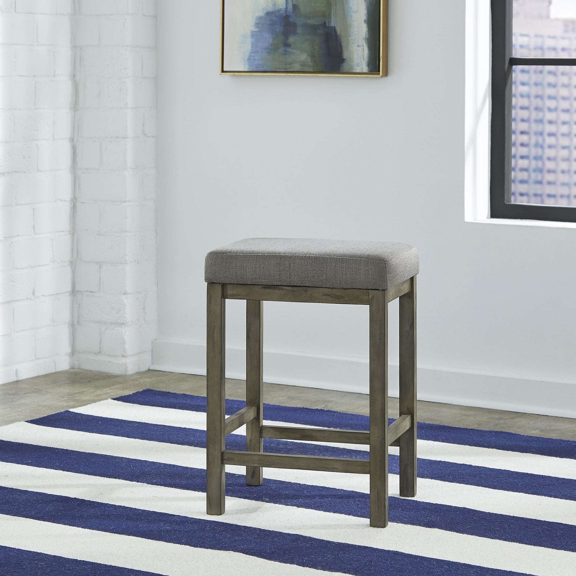 Hayden Way - Upholstered Console Stool - Washed Gray - Hornell Furniture Outlet