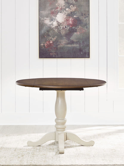 Wirloni - Round Dining Room Drop Leaf Table - Antique White / Brown - Hornell Furniture Outlet
