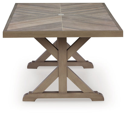 Laguna Heights - Rectangular Dining Table With Umbrella Option - Beige - Hornell Furniture Outlet