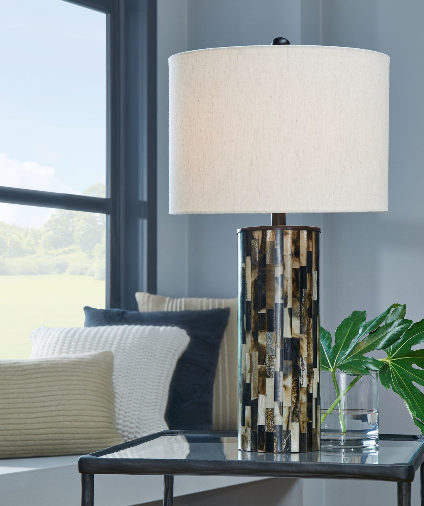 Ellford - Black / Brown / Cream - Poly Table Lamp - Hornell Furniture Outlet