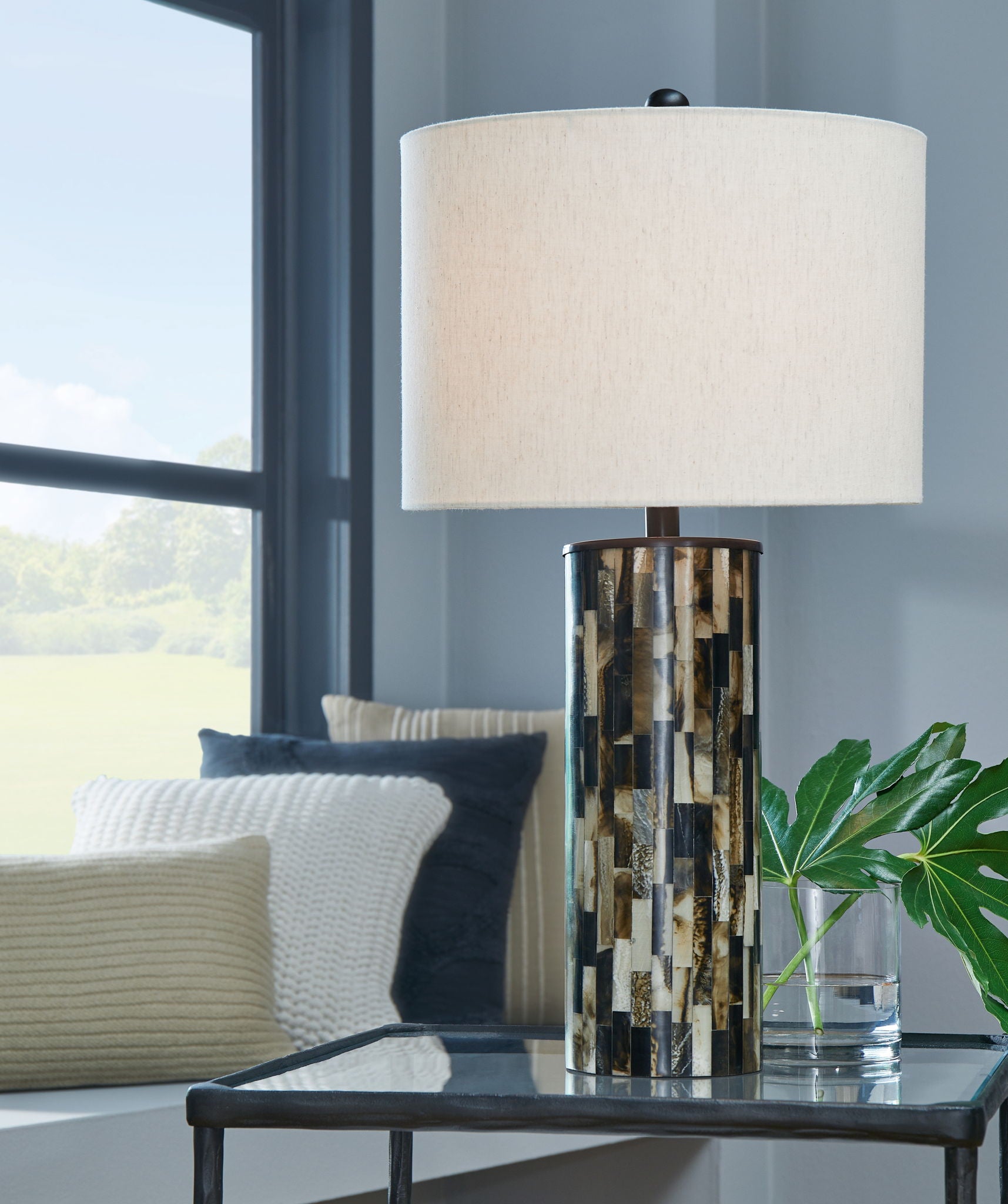 Ellford - Black / Brown / Cream - Poly Table Lamp - Hornell Furniture Outlet