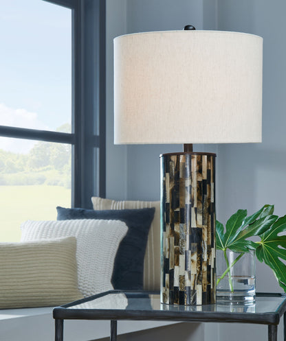 Ellford - Black / Brown / Cream - Poly Table Lamp - Hornell Furniture Outlet