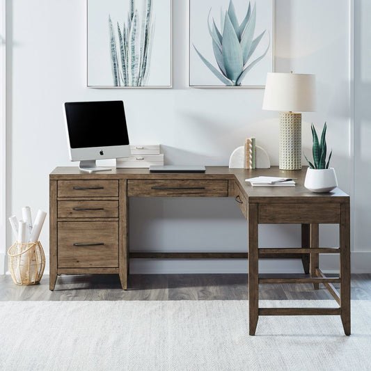 Shaker Lakes - L Shaped Desk Set - Harvest Brown - Hornell Furniture Outlet