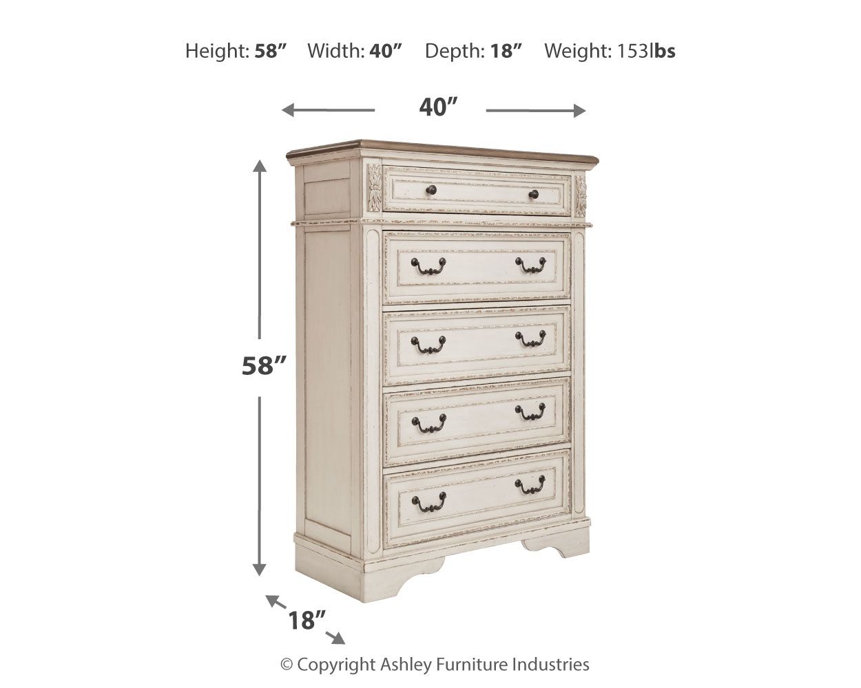 Realyn - Five Drawer Chest - White / Brown / Beige - Hornell Furniture Outlet