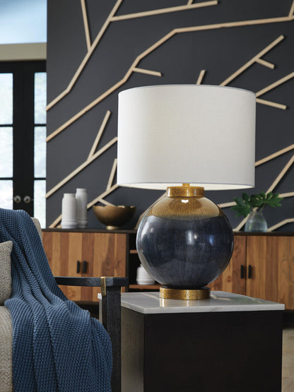 Adara - Metal Table Lamp - Blue / Gold Finish - Hornell Furniture Outlet