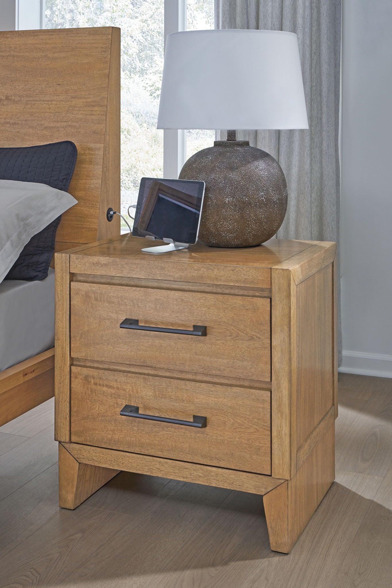 Sherbana - Light Brown - Two Drawer Night Stand - Hornell Furniture Outlet