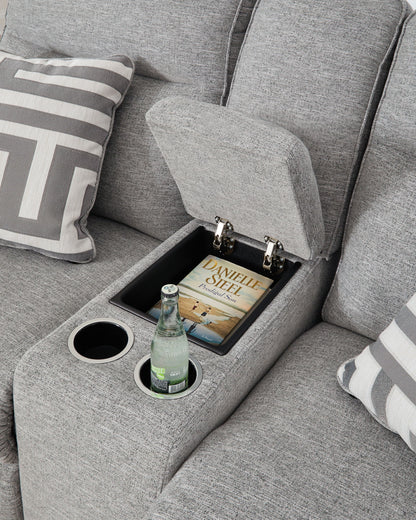 Biscoe - Pewter - Power Reclining Loveseat With Console /Adj Headrest - Hornell Furniture Outlet