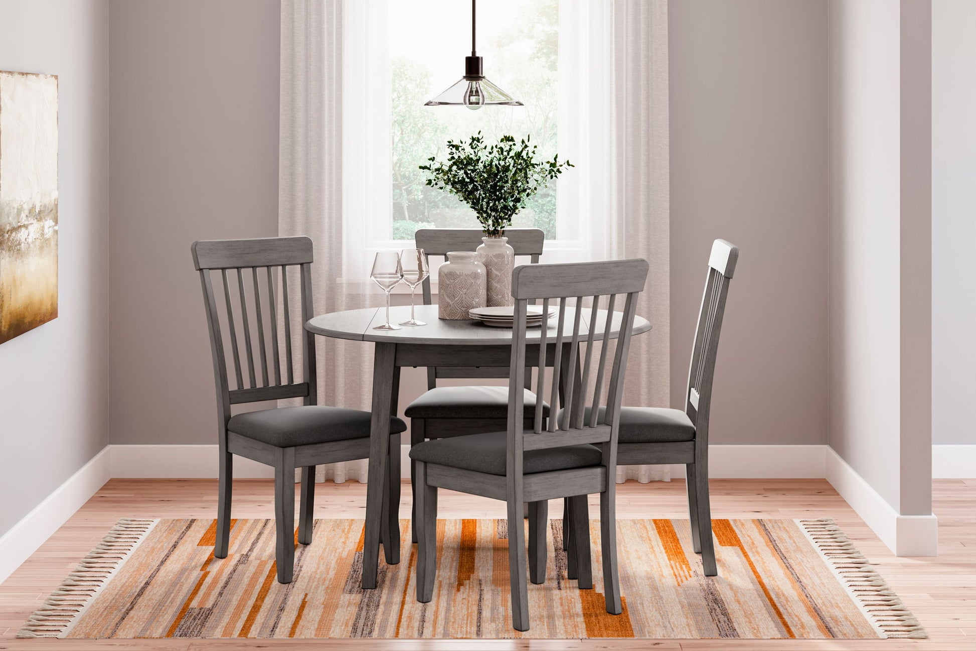 Shullden - Gray - Round Drm Drop Leaf Table - Hornell Furniture Outlet