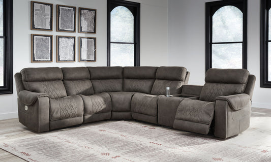 Hoopster - Gunmetal - Zero Wall Power Recliner with Console 6 Pc Sectional - Hornell Furniture Outlet