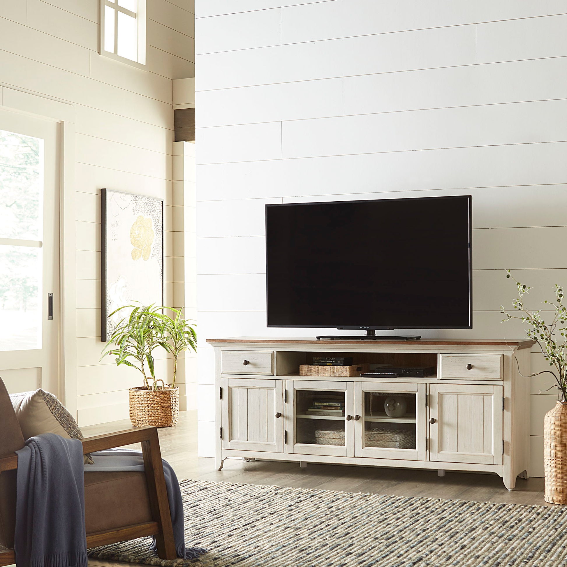 Farmhouse Reimagined - Entertainment 72" TV Stand - White - Hornell Furniture Outlet