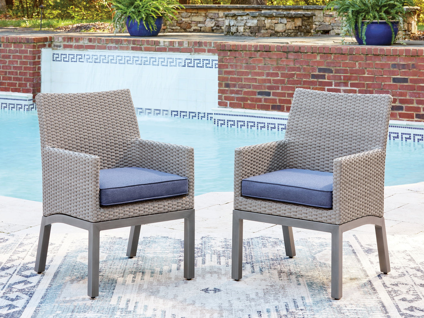Half Moon Beach - Arm Chair With Cushion (Set of 2) - Blue / Gray - Hornell Furniture Outlet