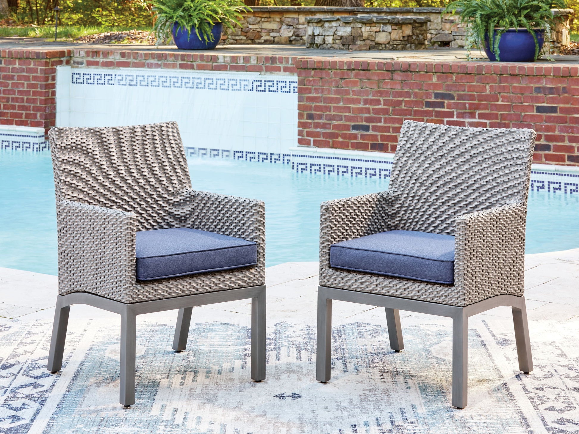 Half Moon Beach - Arm Chair With Cushion (Set of 2) - Blue / Gray - Hornell Furniture Outlet