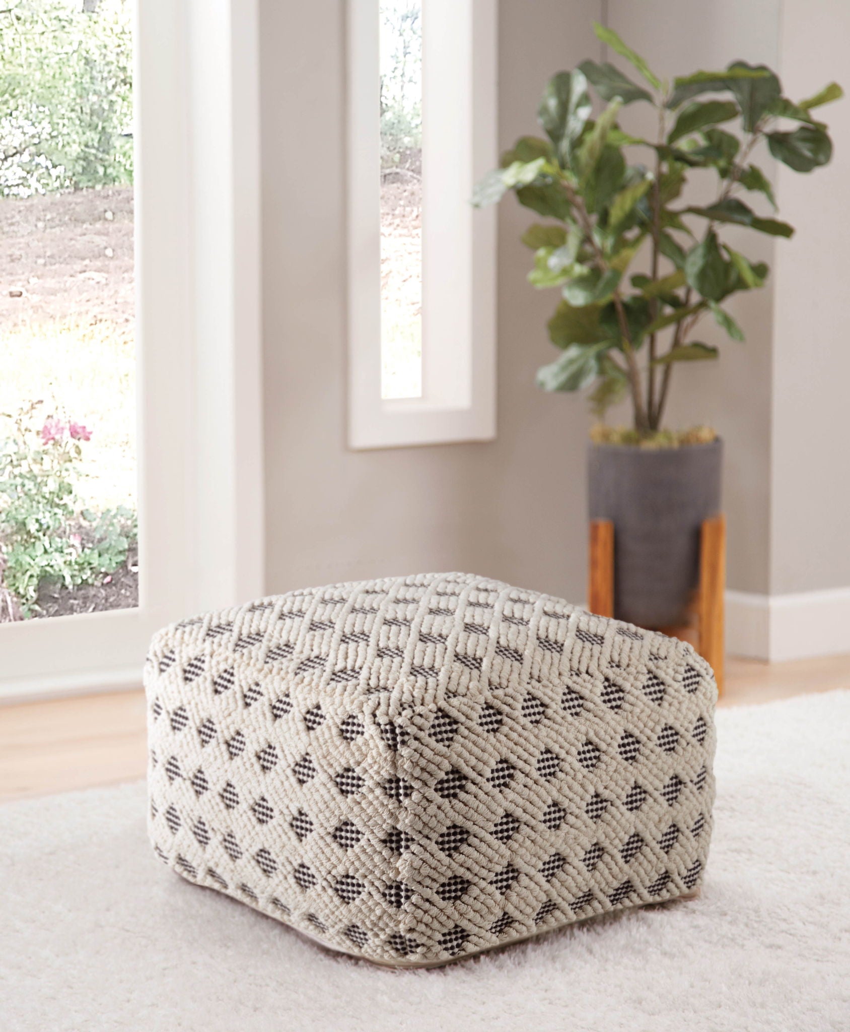 Kodi - Square Pouf - Pearl Silver - Hornell Furniture Outlet