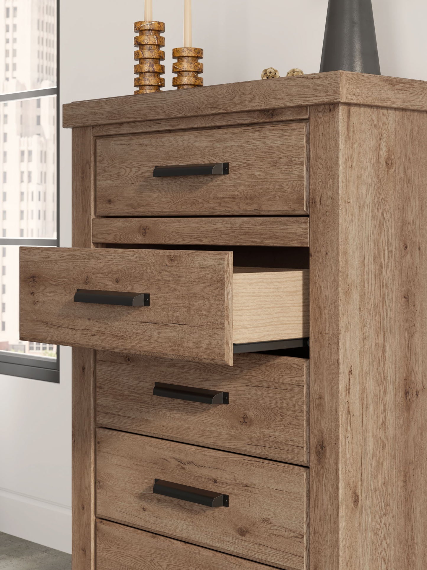 Oliandon - Five Drawer Chest - Light Brown - Hornell Furniture Outlet