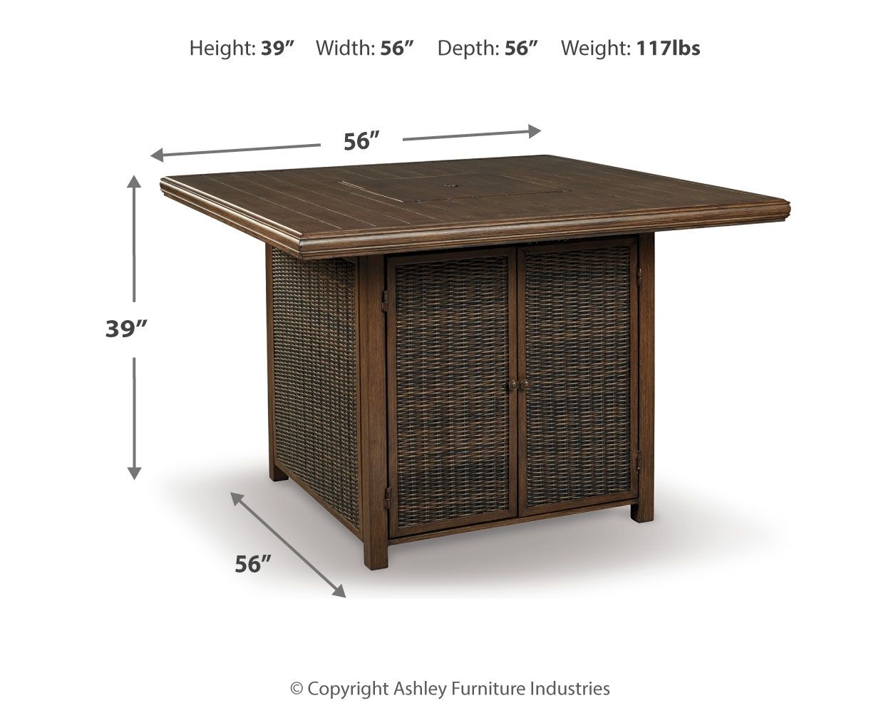 Paradise Trail - Square Bar Table w/Fire Pit - Medium Brown - Hornell Furniture Outlet