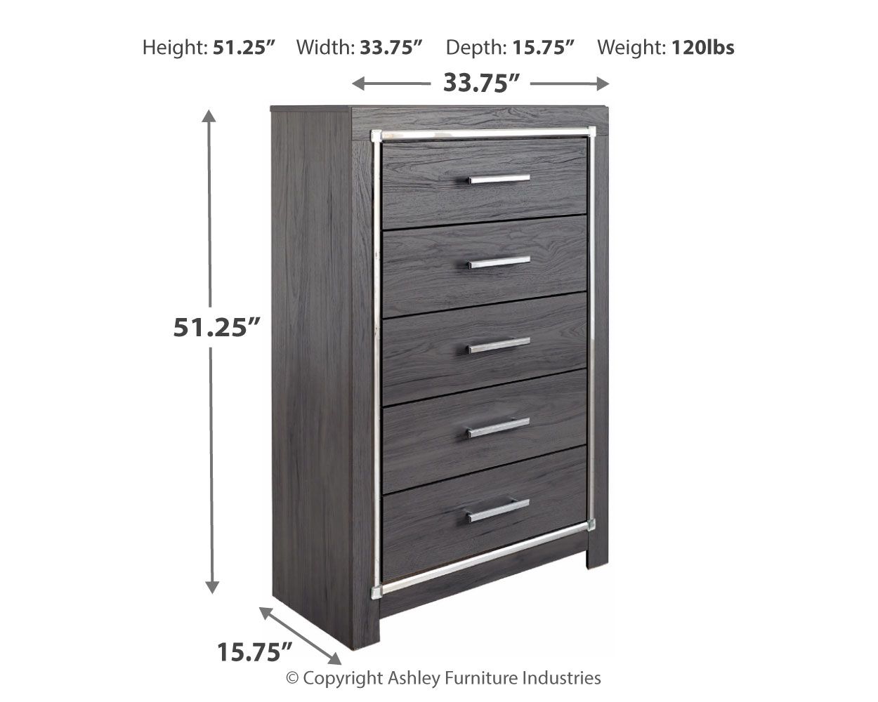 Lodanna - Gray - Five Drawer Chest - Hornell Furniture Outlet