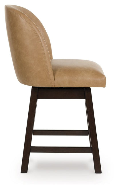 Neymorton - Dark Grayish Brown - Upholstered Swivel Faux Leather Barstool (Set of 2) - Hornell Furniture Outlet