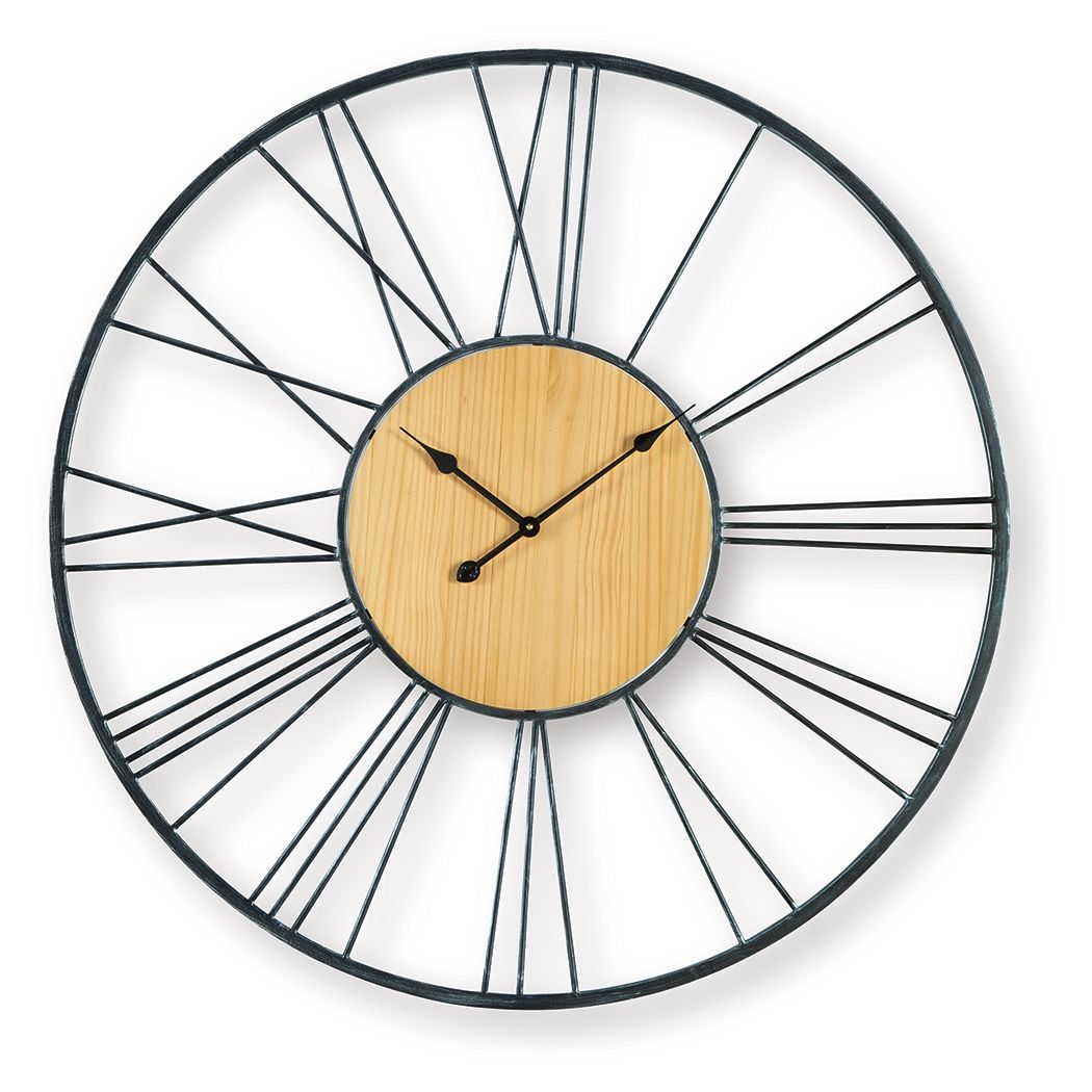 Brockett - Wall Clock - Black / Natural - Hornell Furniture Outlet
