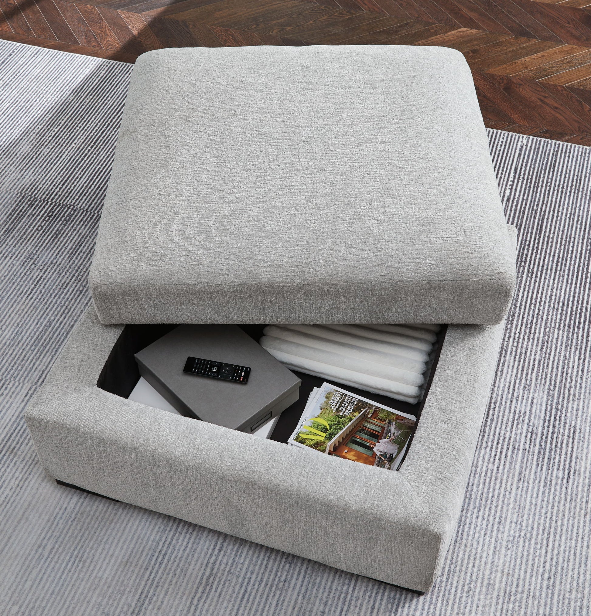 Gabyleigh - Nickel - Ottoman With Storage - Hornell Furniture Outlet