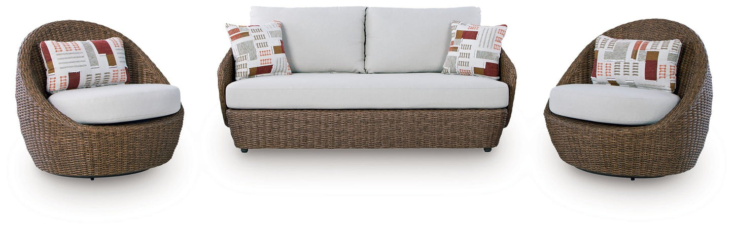 Double Point - Loveseat, Swivel Chairs Set (Set of 3) - Beige - Hornell Furniture Outlet