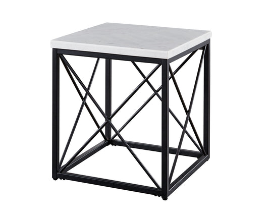 Skyler - Square End Table With Marble Top - White - Hornell Furniture Outlet