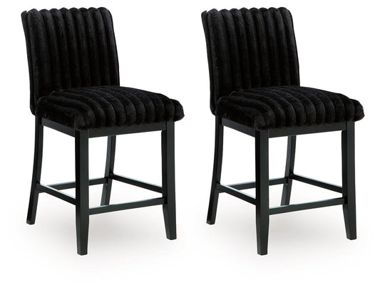 Mervannie - Upholstered Barstool (Set of 2) - Black - Hornell Furniture Outlet